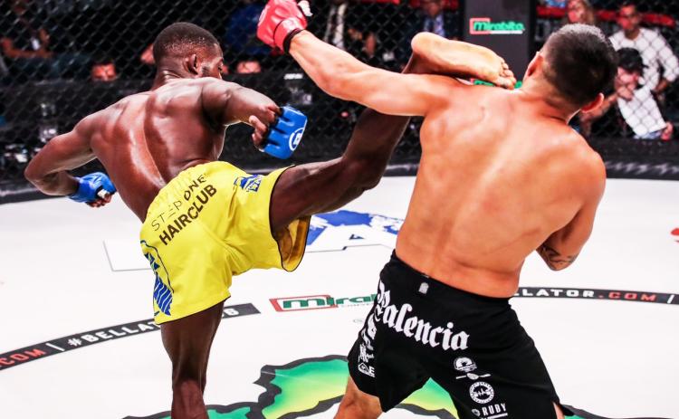 CeeJay Hamilton lands a kick on his opponent, Richard Palencia, on Oct. 1.