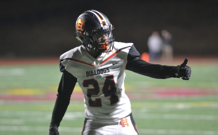 Defensive Back Jalen Brown looks to the sideline in the first round loss, 49-14 to Dawson County in 2017.