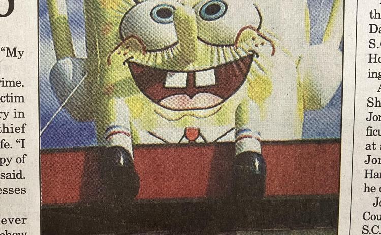 Pictured above is the original Sun article highlighting the giant inflatable Spongebob prior to its theft from the roof of Burger King.