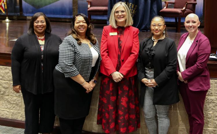 Pictured left to right are Katina Tate, Andraa Perrin, ATC President Dr. Andrea Daniel, Shelby Long and Jess Chavers at the Athens Technical College awards ceremony. These top instructors and students will go on to represent the college in state competitions this spring.