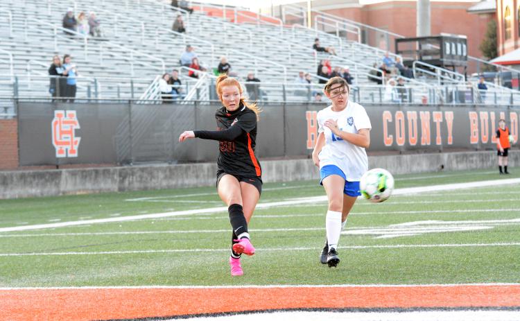 Sophomore forward Channing Segars scores a hat trick versus Towns County Feb.14.