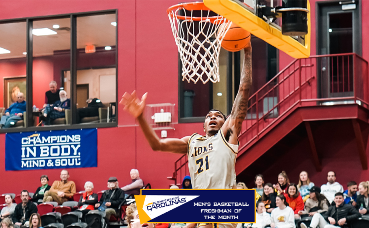 Tavarus “Spud” Webb was named the Freshman of the Month in men’s basketball. (Photo by the Conference of Carolinas)