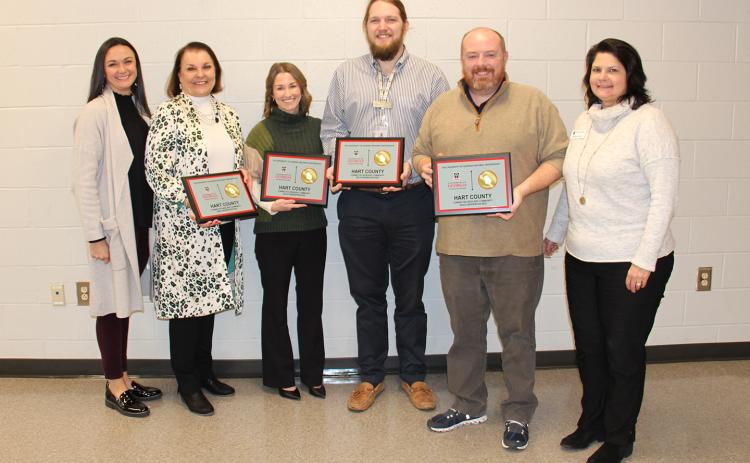 Pictured from left to right are UGA Archway representative Angel Jackson, Hart County Education Foundation Director Bobbie Busha, Hart County Education Foundation President Jessica Seawright, Hart County Charter System Community Relations Director Grayson Williams, Education Foundation Board member Jason Ford, and UGA Archway representative Michelle Elliot.