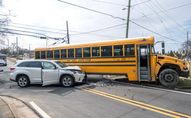 A Hart County Charter System school bus was involved in a motor vehicle collision Feb. 10 near the intersection of North Richardson Street and East Johnson Street.