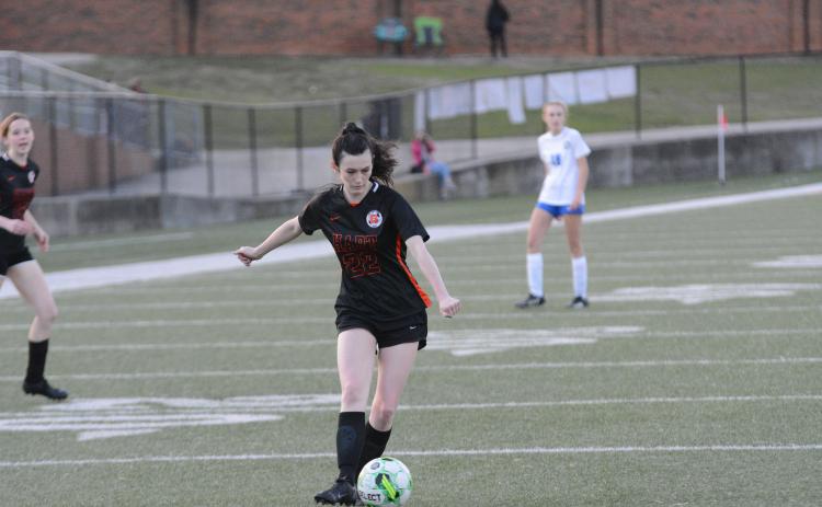 Senior midfielder Abby Ashworth nets a goal versus Jasper County in the 3-3 draw against the Hurricanes on Feb. 25