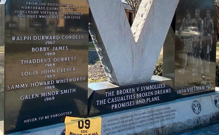 For 2023 the Vietnam Memorial on the grounds of the Hart County Courthouse in Hartwell is included as one of Georgia’s seven memorials.