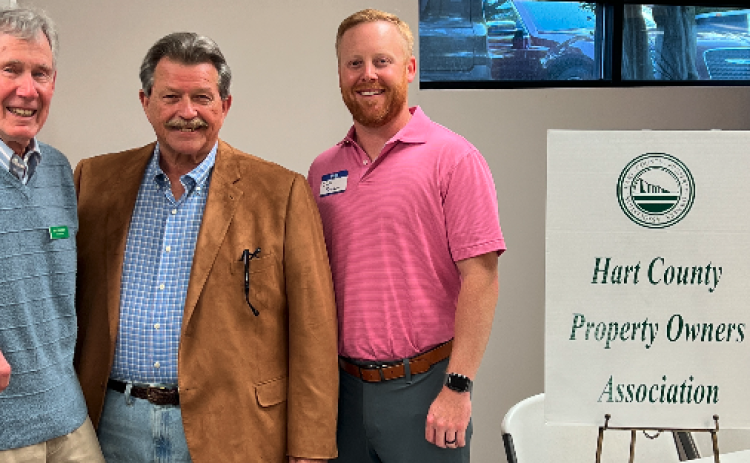Pictured during the April meeting of the Hart County Property Owners’ Association are (L-R) Bill Fogerty, Alan Powell and Jeff Brown.