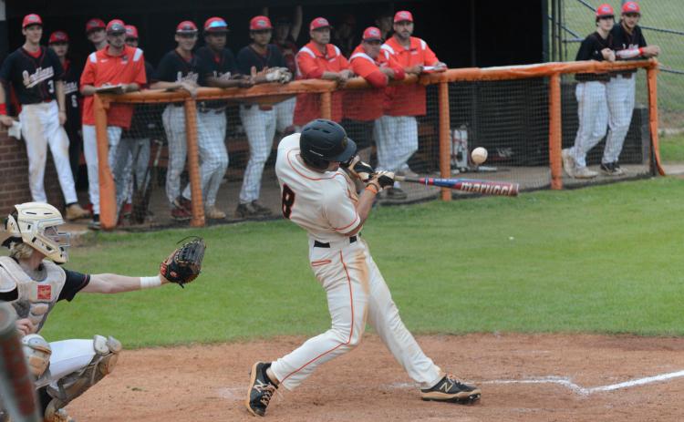 Riley Posey makes contact and gets a base hit in a region match-up versus Stephens County,
