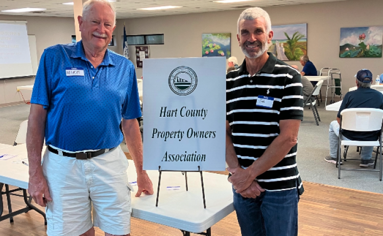 The Hart County Property Owners Association recently held their May meeting. Pictured left to right are Mike Buckel and Tim Gray.