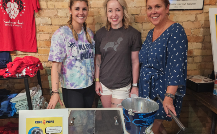 Southern Hart Brewery hosted an event to help raise $7,800 for the Northeast Georgia Animal Shelter. Donations made by individuals and businesses, coupled with the fundraiser have been held with hopes of additional funds to continue. Pictured from left are Kathleen Harvin, Anna Marie Wright and Debbie Henry.