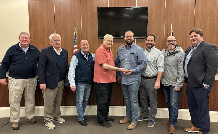 From left to right: Mike McNabb, Stephen Ayers, Tray Hicks, Tony Haynie, Brandon Johnson, Dan Leard, Patrick Guarnella, and Jon Herschell at the Hartwell City Council meeting Dec. 4.