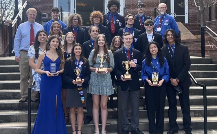 HCHS TSA - Pictured are the HCHS TSA members from left to right. Front row Melody Blomberg, Alissa Eitel, Zoey Heard, Sawyer Strickland, Catherine Nguyen, Gael Albarran, second row, Lexie Wheless, Landry Milner, Jonas Leard, Kylie Osborne, Benjamin Westmaas, third row, Adah Grace Johnson, George Waters, Brodie McDuffie, Riley Gaines, advisor Marvin McDuffie, back row, advisor Rob Elliot, Will Mancini, William Humphrey, and Torin McCurley.