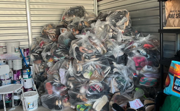 Hart County Middle School students bagged up shoes to send to Haiti.