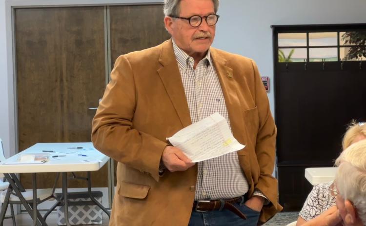State Representative Alan Powell speaks before a packed house at the Hart County Property Owners Association meeting April 15.