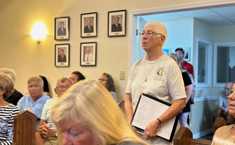 Cherry Reeve, Board member for the Northeast Georgia Animal Shelter, speaking at the BOC meeting Tuesday night.