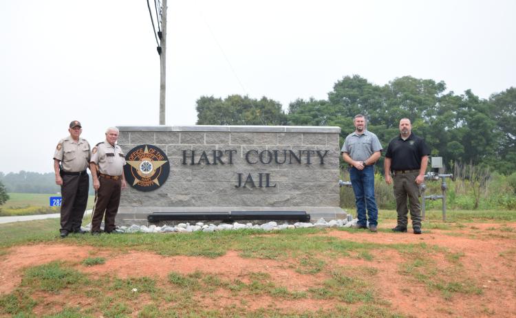 The outgoing and incoming leadership of the Hart County Sheriff’s office took The Sun on a tour of the new jail. Pictured above (from left to right): Chief Deputy Tommy Whitmire, Sheriff Mike Cleveland, Captain Chris Carroll and Investigator Joseph Haley. Photo by LaDonna Harris