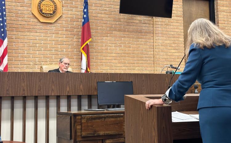Attorney Leslie Jones, defense counsel for Jeremy Green, speaks before Judge Chris Phelps during a motion hearing Aug. 29.