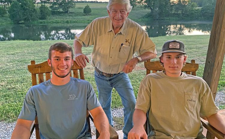 The connection with the families of Griffin Phelps, left, and Andy Peel, right, runs five generations deep with the NeSmiths. The UGA freshmen visited our Smithonia farm on Aug. 25.