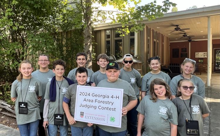 The Hart County 4-H team competed well at Forestry Field Day in Athens. Pictured above ront row (from left to right):  Millie Colson, Brantley Little, Luke Harrell, Easton Saylors, Evie Johnson, and Paisley Warren. Back row (from left to right):  Grace Wilson, Lukas Smith, Lincoln Daniel, Phoebe Cain York, Ashleigh Jones, and Paige Wilson.