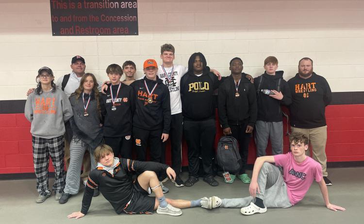Pictured are the Hart County High School Mat Dogs as they had multiple first, second, and third place placers and also placed fifth as a team at the Arrowhead Classic on Dec. 14.