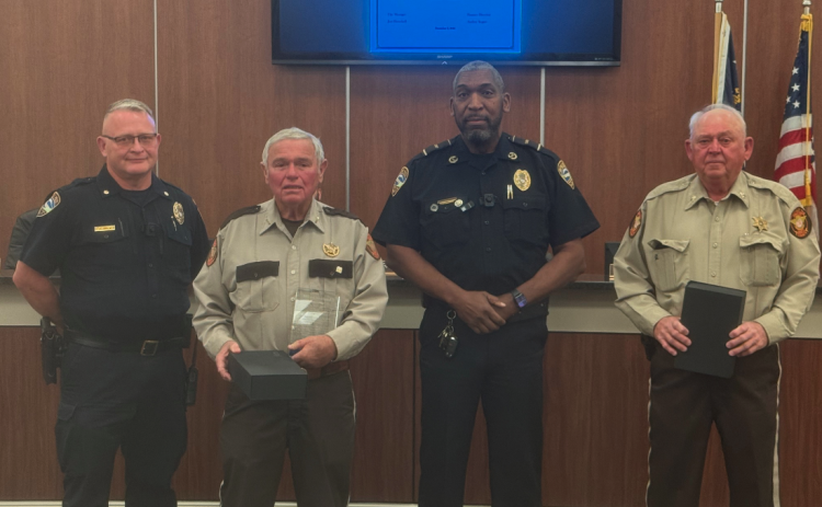 Pictured above (from left to right) Hartwell Assistant Chief of Police Stan Sayer, Hart County Sheriff Mike Cleveland, Hartwell Police Chief Anthony Davis, and Hart County Chief Deputy Tommy Whitmire.