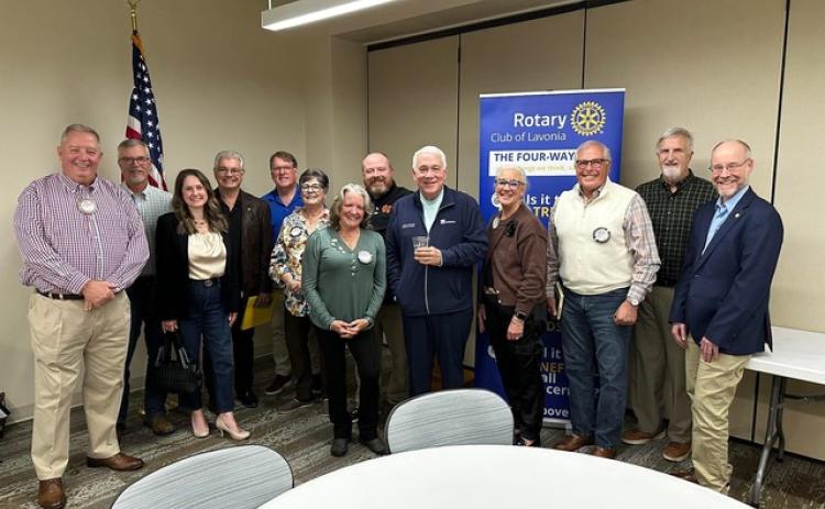 Rotary Club of Hartwell members who attended the installation of the new members of the Rotary Club of Lavonia Feb. 6 at St. Mary’s Sacred Heart Hospital in Lavonia include (L-R) Mike Everett, Rich Mewborn, Melissa NeSmith, Theo Derleth, Jeff Loggins, Nancy Butler, Debbie Kulcsar, Jason Ford, Mike Alexander, Wyndee McKinnon, Frank Slovenic, Billy Kidd and Brian Metzger. The Lavonia club will be considered a satellite club of the Hartwell club until it reaches 20 members and can apply for its own charter.