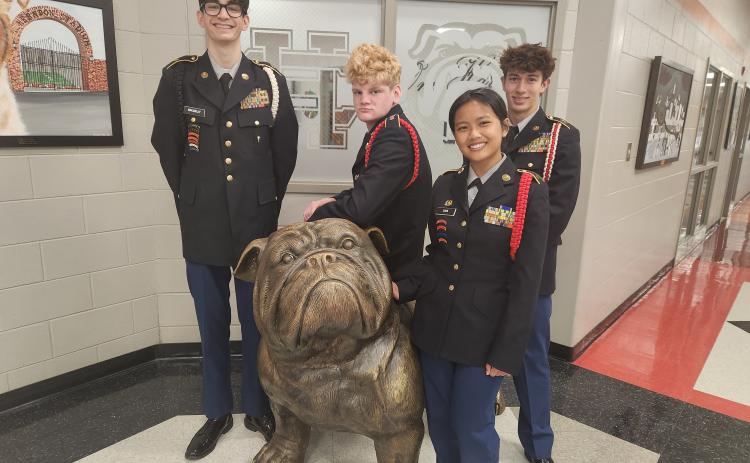 Pictured (L-R) are Hart County High School JROTC Academic Team members Torin McCurley, Ethan Stovall, Esther Chin, and Jackson Carter. Not pictured is Kamron Montgomery. Photo by Grayson Williams.