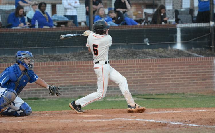 Sophomore infielder Crew Franklin collected three runs batted in and one run in the double header against the Tigers of Washington Wilkes on March 14. (Photo/Benjamin London)