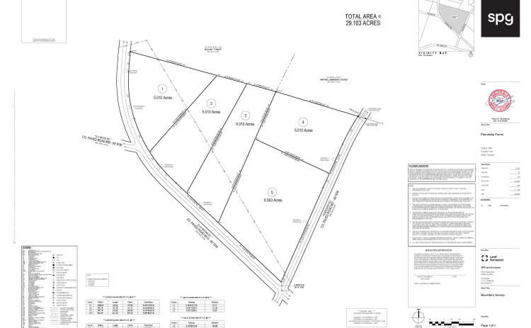 The Hart County Board of Commissioners approved a Level III subdivision set for the intersection of Clay Brown and Friendship roads during Tuesday night's meeting. The development is set to include five tracts on 29.103 total acres. It is classified as a Level III subdivision as all tracts are greater than five acres but less than 9.99 acres. (Map provided from the Hart County Board of Commissioners)