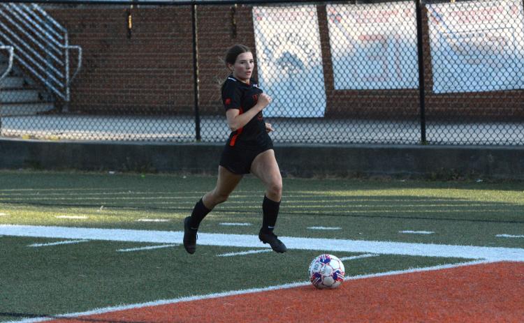 Forward Autumn Ayers had a brace in the 10-0 mercy-rule win over the Lady Bulldogs of Thomson on April 18. (Photo/Benjamin London)