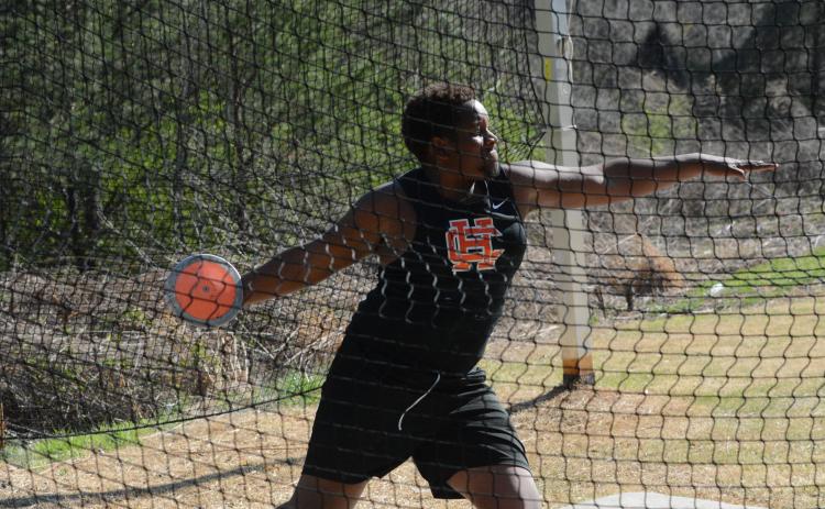 Freshman Bryce Fouch placed first in discus at the Stephens County home meet March 27. (Photo/Benjamin London)