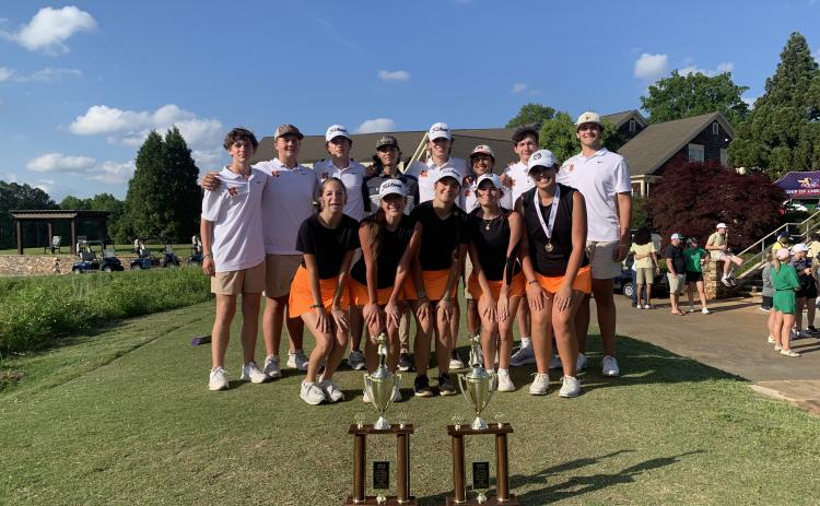 The Hart County High School boys and girls golf teams captured the Area 4 - AA Championship at Cateechee on April 29 and will advance to state in Columbus on May 19-20. (Photo/Benjamin London)