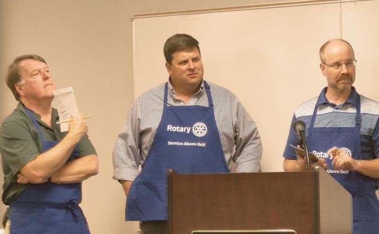Jon Herschell and Brian Metzger from the Rotary spelling bee team listen to their next word assignment at the Hart County Adult Learning Center on June 17, 2021. (Photo/Dan Hunt)