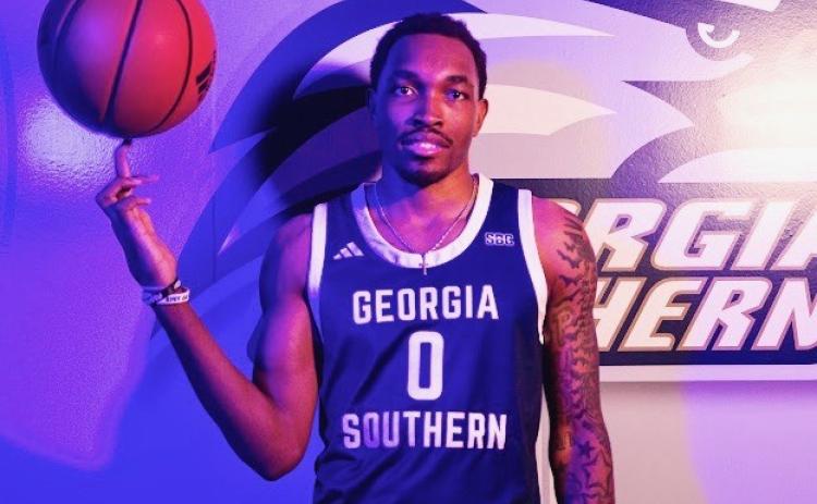 Shone “Spudd” Webb sports his new uniform after committing to Georgia Southern April 3. (Photo submitted by Georgia Southern Athletics)