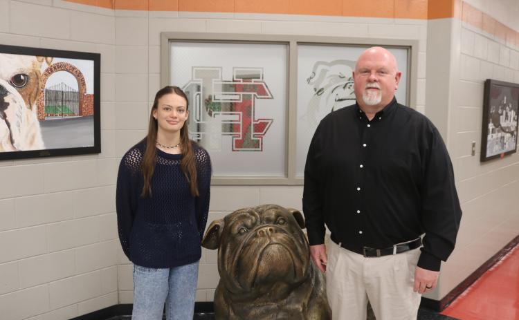 Senior Zoe Carter (left) was honored by State School Superintendent Richard Woods as a Georgia Scholar in April. In January, Carter was recognized as the 2025 STAR Student, alongside her STAR Teacher Mike Edwards (right).