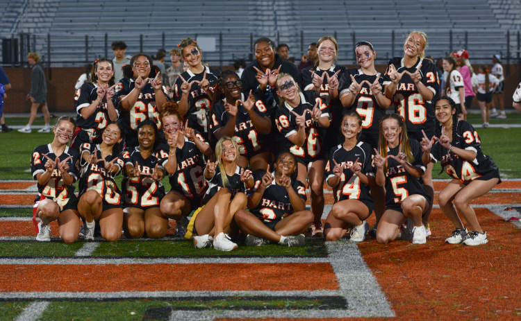 Pictured is the Class of 2025 celebrating after a 22-20 win over the Class of 2026 in the annual Powderpuff game May 7. (Photo/Benjamin London)