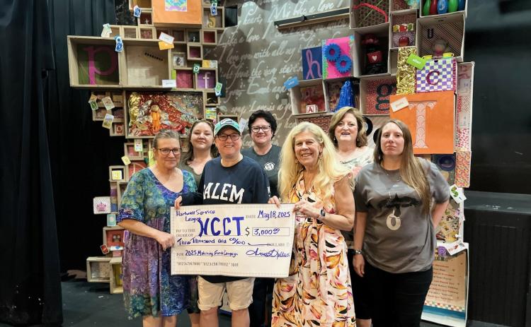 Members of the Hartwell Service League presented the Hart County Community Theatre with a $3,000 check to go towards its grant match for the Fox Gives Grant. (Submitted by Diane Tolbert)