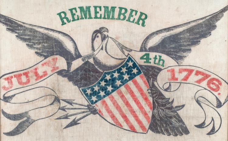 Images that can be seen as part of the Smithsonian Institute’s “Voices and Votes: Democracy in America” exhibition that will be on display at the Arts Center of Hartwell June 7 to July 19, 2026 include (above) a “Remember the 4th” holiday banner from the 1860s. (Photo courtesy of the Smithsonian Institute)