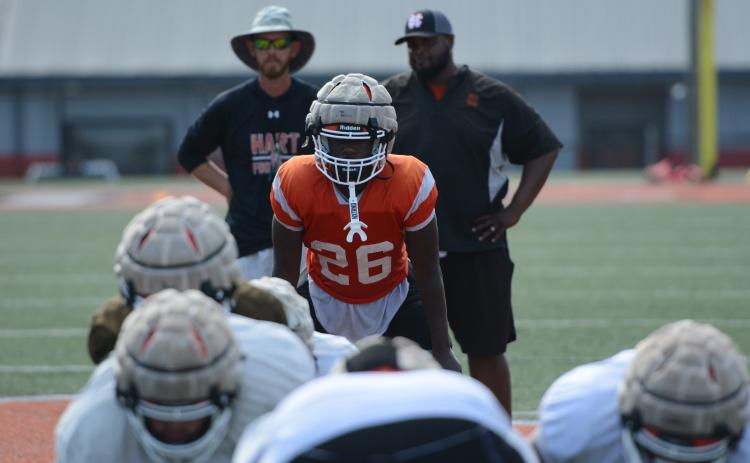Pictured is rising sophomore running back Zeebo Harper during summer practices. (Photo/Benjamin London)