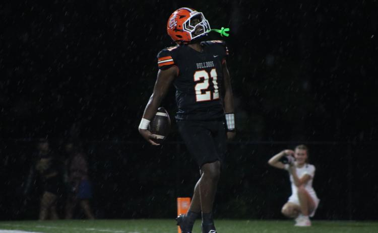 Junior running back Faustino Rangel celebrates after scoring his third touchdown of the night in the 51-20 win over rival Elbert County Aug. 15. (Photo by Grayson Williams)