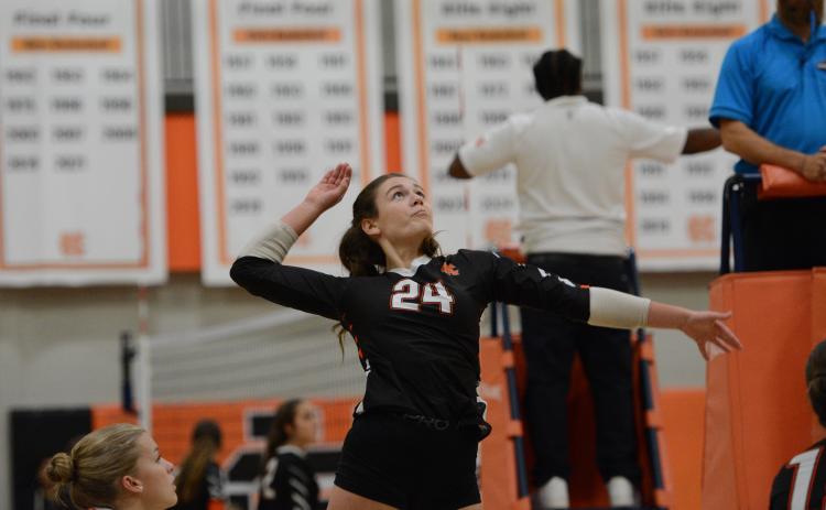 Volleyball’s sophomore outside hitter Coley Phillips earns Athlete of the Week. (Photo by Benjamin London)