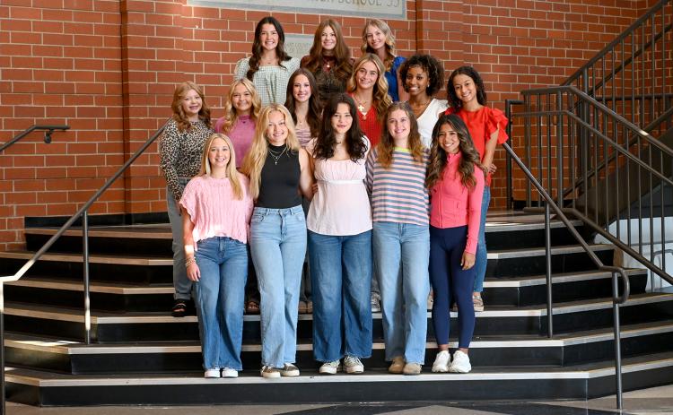 The 2025 Homecoming Court includes (first row, L-R) seniors Briana Blewitt, Hannah Carey, Isabella Ayers, Kinsley Duncan and Mareli Fajardo-Bacilio; (second row, L-R) juniors Chastyn Haynie, Carly Dutton and Ayla Sanders and sophomores Peyton Kaiser, Trinity Freeman and Peyton Barrow; and (third row, L-R) freshmen Miya Spears, Bella Beck and Aliza Jo Beeson. (Submitted by Megan Millford)
