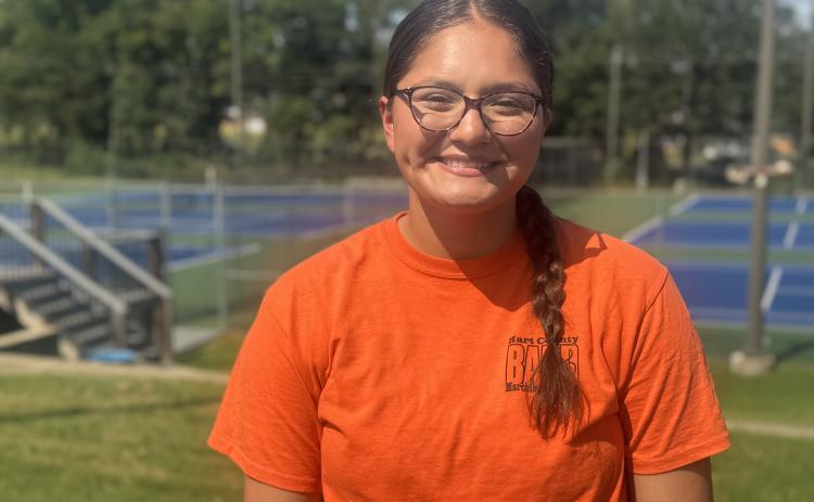 Auxiliary member Edith Rico Ortiz was named member of the week for this week’s High Notes series. Band leaders selected Rico Ortiz for her dedication and efficiency in learning new routines. (Photo by Adriana Cascio)