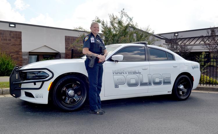 After 20 years of service in the United States Army, Sgt. 1st Class Christy Worthy put on a new uniform as a Hartwell Police Department officer and school resource officer at Hart County Middle School. Worthy now spends her days protecting the students of HCMS, a job she said she loves doing. (Photo by Adriana Cascio)