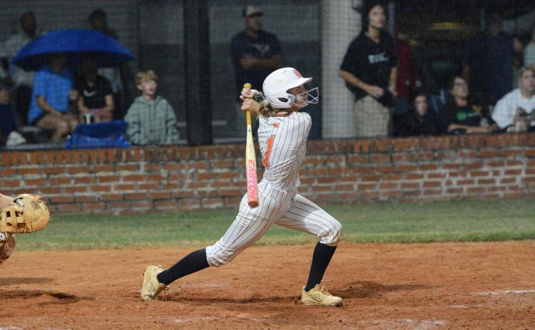 Freshman designated hitter Chloie Lack singles on a fly ball to left field to score the game winning run in the ninth inning to help the Lady Dogs capture a 6-5 win over the Lady Lions of Franklin County Sept. 29. (Photo by Benjamin London)