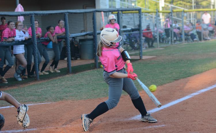 Junior outfielder Peyton McCollum goes 2-4 at the plate while driving in two runs and drawing a walk in the 11-0 win over East Jackson Oct. 2. (Photo by Benjamin London)
