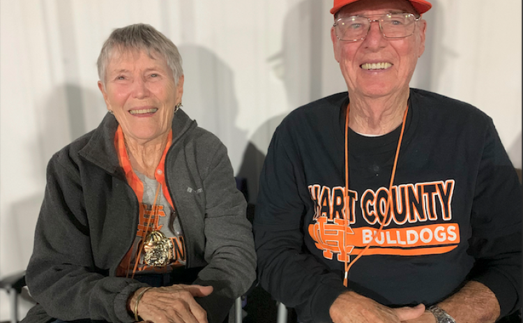 Sandra English (left) and her husband, Woody Eakin (right), can be found at every Hart County High School football game – both at home and on the road. The football games are special to the couple as they had their first date at a game over 20 years ago. (Photo by Benjamin London)