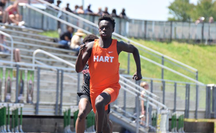Junior Jaylen Thomas placed 14th in the 100-meter dash, eighth in the 200-meter dash and 13th in the 400-meter dash at Franklin County April 11. (Photo by Shane Scoggins)