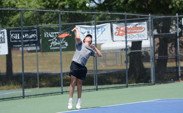 Senior boys tennis player Riley Gaines earns Athlete of the Week. Photo by Benjamin London.