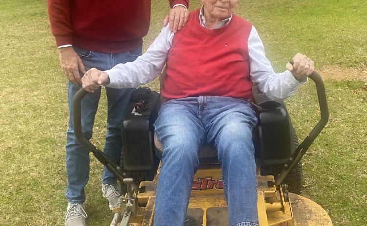 When my friend Jim Minter gave up his truck keys, he found another mode of transportation. Climbing on his zero-turn lawn mower, he tooled around his Fayette County farm. Weather permitting, one of his daily routines was to ride his mower down the quarter-mile driveway to the mailbox on McBride Road. His usual sidekick was his loyal Labrador, Sam. On one of my visits last year, I found Jim just getting back from the mail run. Photo submitted by Dink NeSmith.